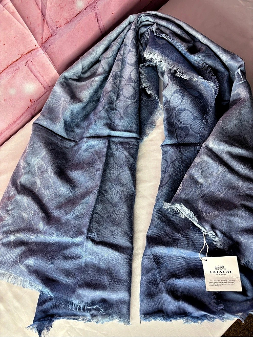 Coach Logo Print Scarf in Blue NWT